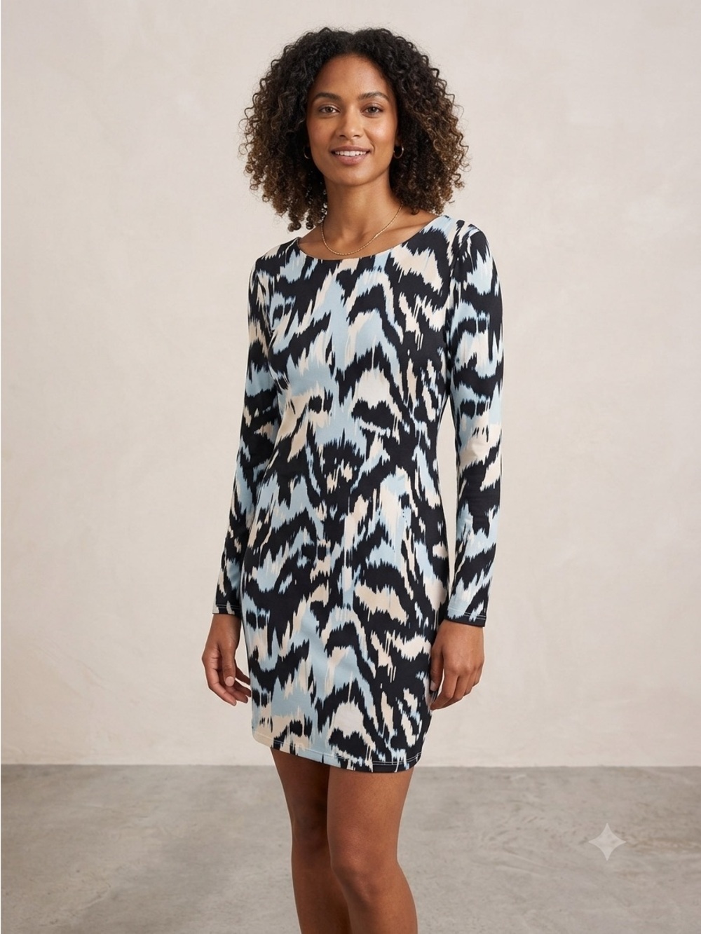 Jennifer Lopez Abstract Ikat Print Sheath Dress Blue Black Large
